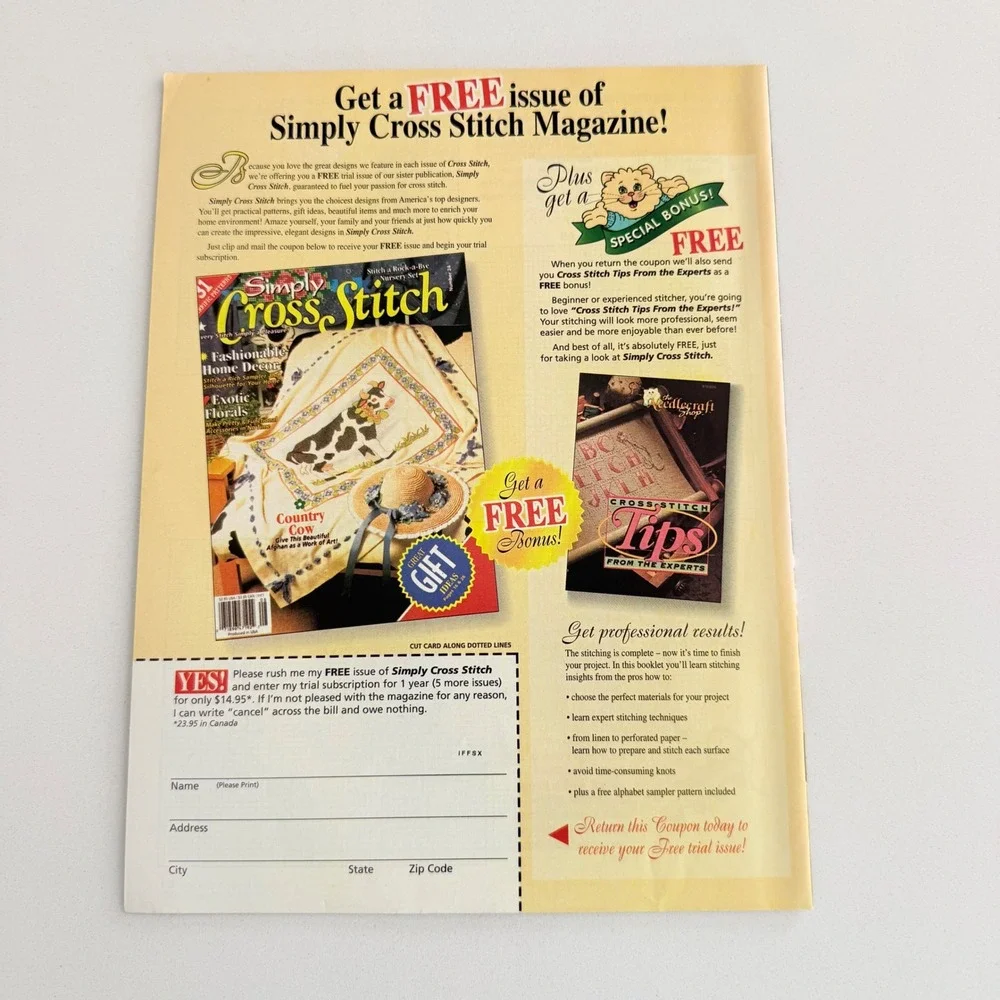 Lot‎ 3 Vintage Cross Stitch Magazines 1990s Needlework Patterns Samplers